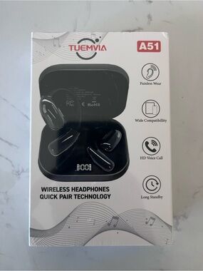 Tuemvia A51 Wireless Earbuds in Black - Quick Pair Bluetooth Headphones